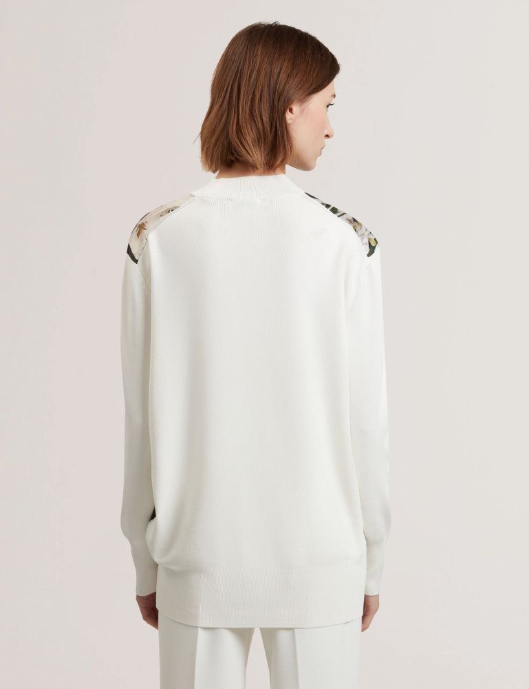 Ted Baker Belviaa - Printed Woven Front Longline Cardigan Blanche | 625913-NZV
