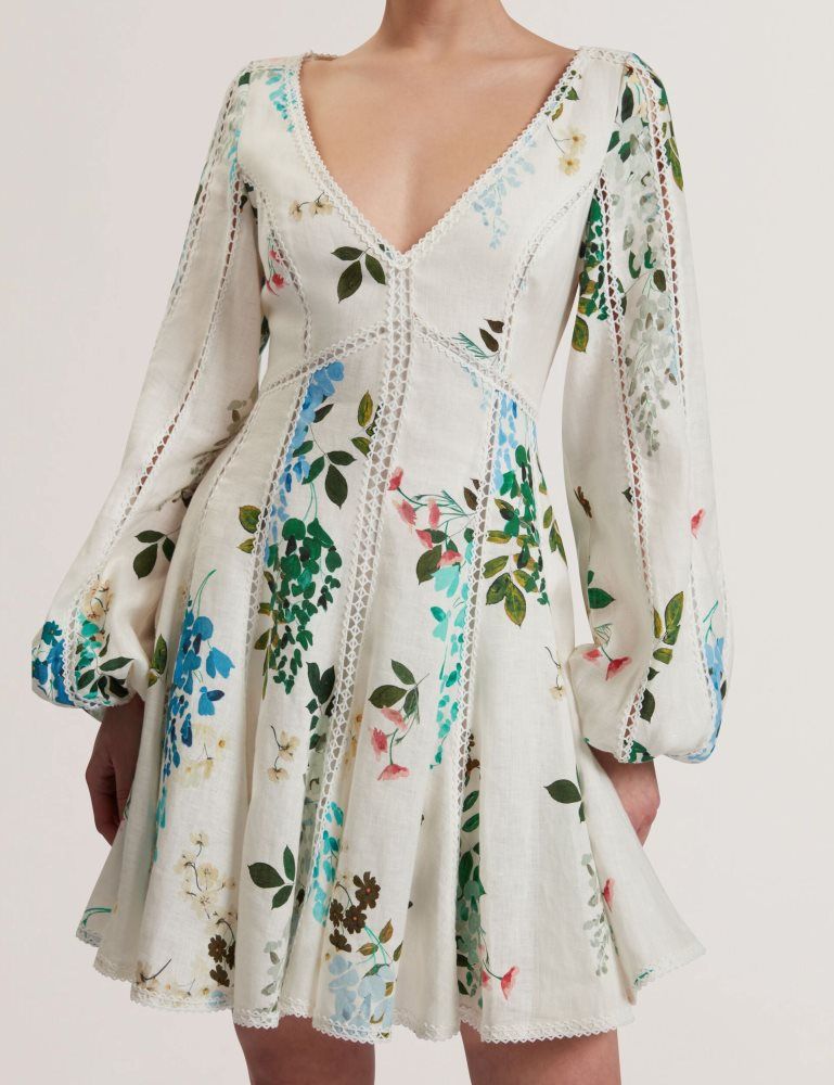 Ted Baker Belvida - Floral Crochet Trim Linen Mini Dress Blanche | 549621-NQV