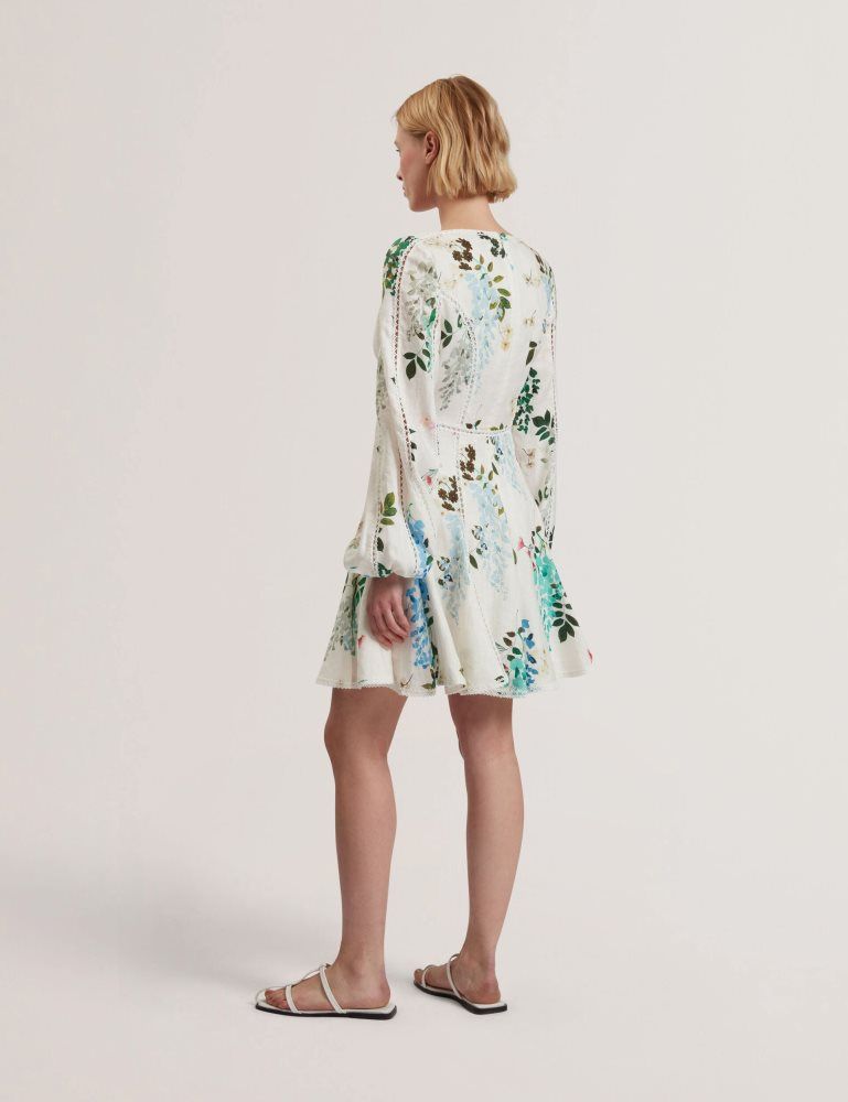 Ted Baker Belvida - Floral Crochet Trim Linen Mini Dress Blanche | 549621-NQV