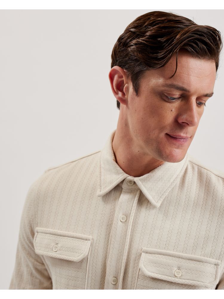 Ted Baker Belza - Textured Cotton Utility Pocket Overshirt Beige | 423915-NIP