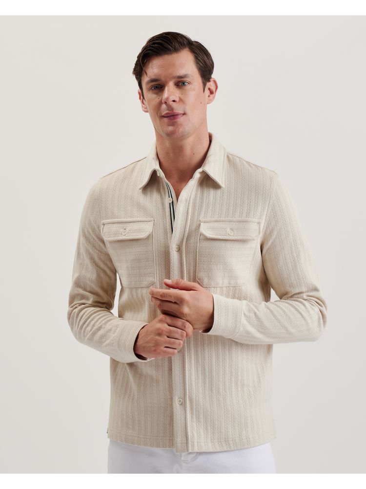 Ted Baker Belza - Textured Cotton Utility Pocket Overshirt Beige | 423915-NIP