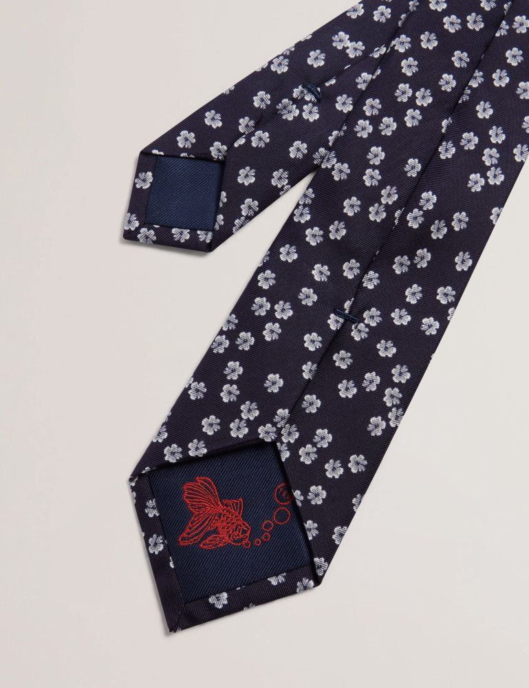 Ted Baker Bentlyy - Ditsy Floral Print Silk Tie Bleu Marine | 604518-WOH