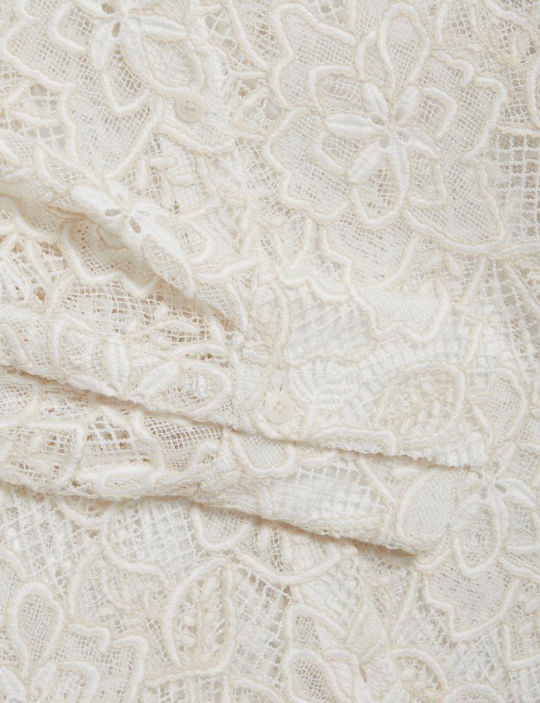 Ted Baker Blond - Floral Lace Longline Cotton Shirt Blanche | 315082-XHE