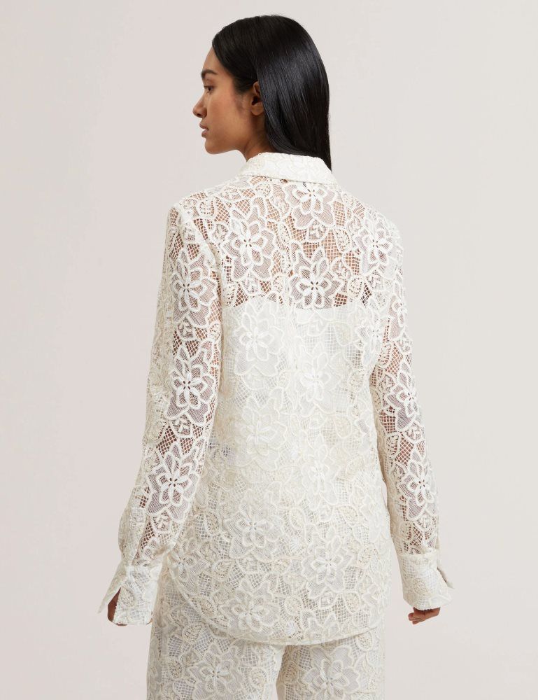 Ted Baker Blond - Floral Lace Longline Cotton Shirt Blanche | 315082-XHE