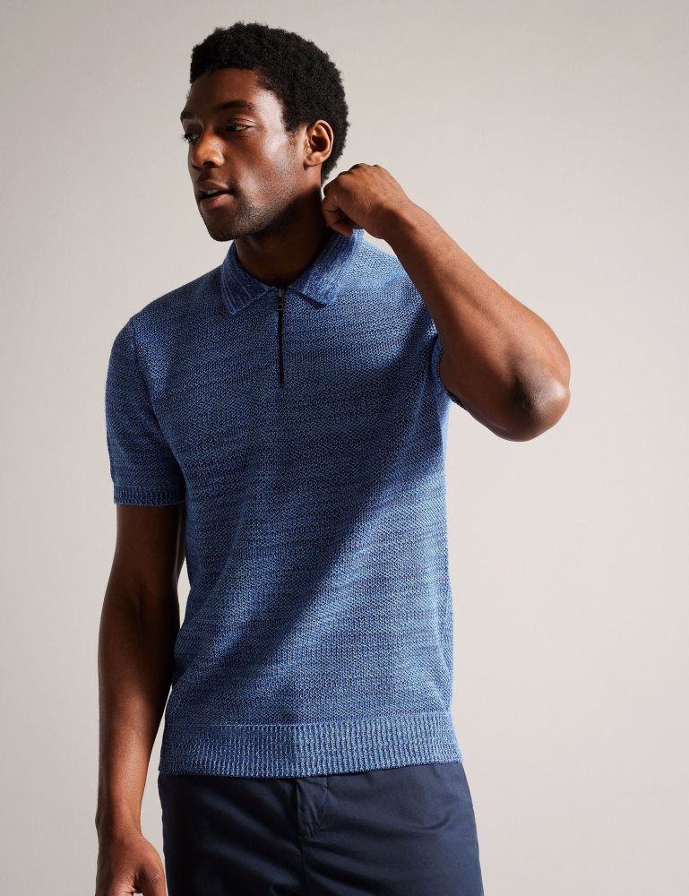 Ted Baker Blossam - Space Dye Zip Neck Polo Shirt Bleu | 158237-DWJ