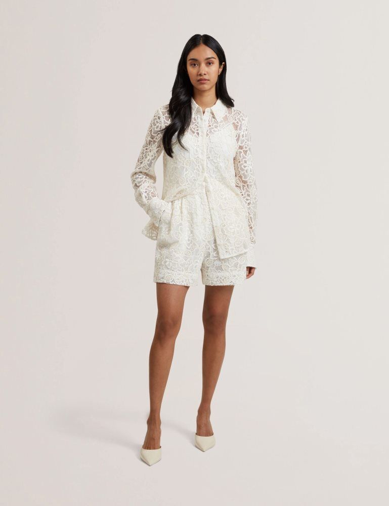 Ted Baker Bowia - Lace High Waisted Tailored Shorts Blanche | 503719-CAO