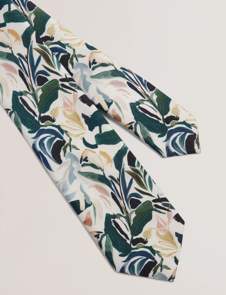 Ted Baker Boytonn - Painted Floral Print Silk Tie Ecru | 065437-ZQX