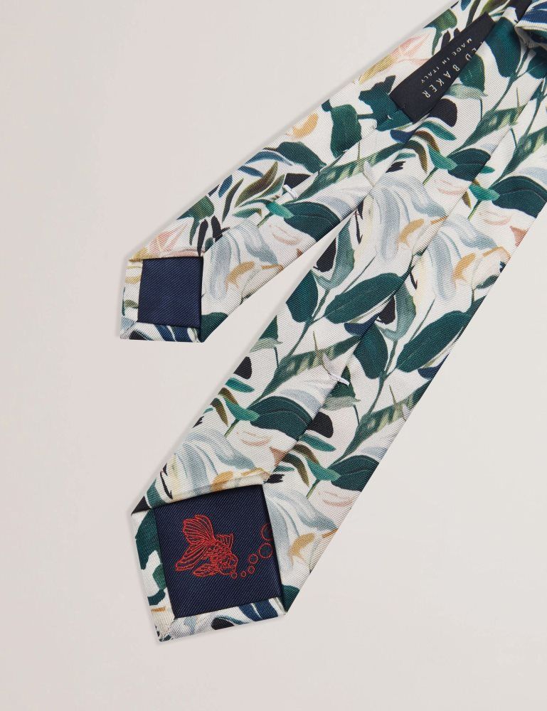 Ted Baker Boytonn - Painted Floral Print Silk Tie Ecru | 065437-ZQX