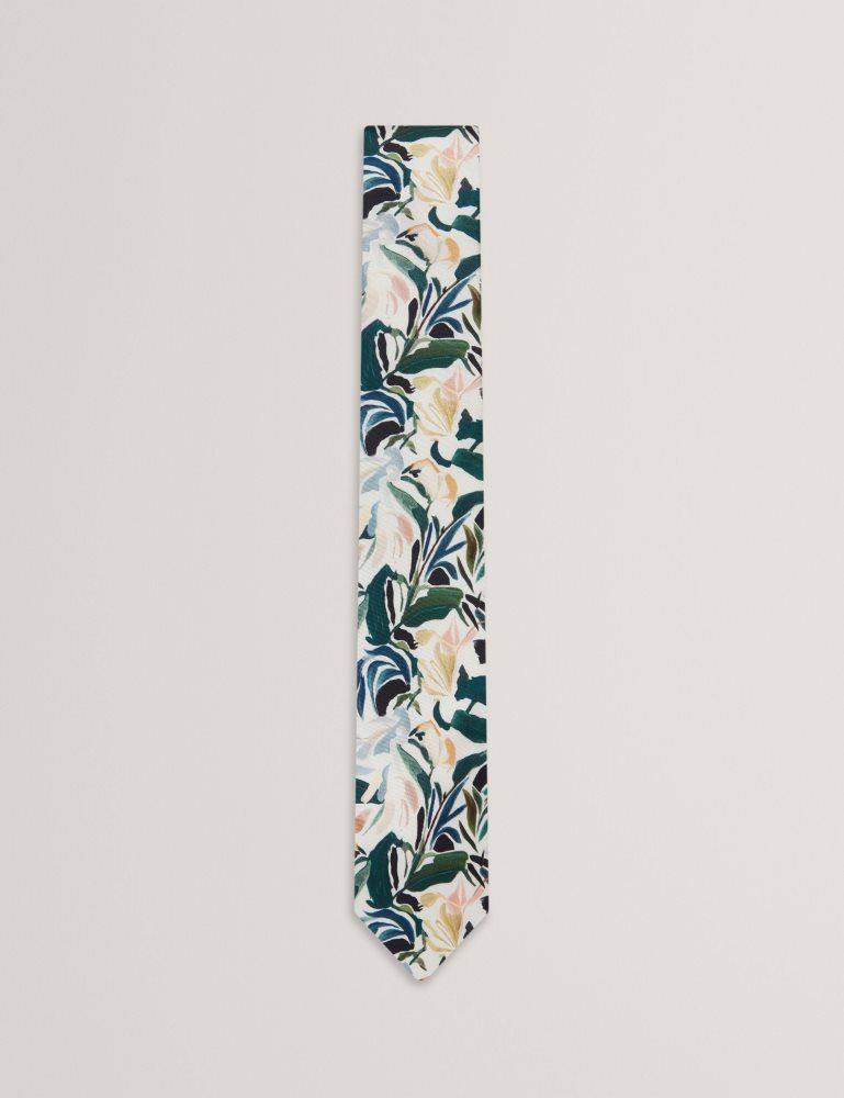 Ted Baker Boytonn - Painted Floral Print Silk Tie Ecru | 065437-ZQX