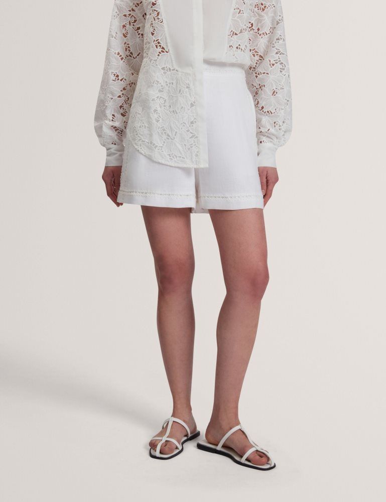Ted Baker Buccia - Crochet Trim High Waisted Linen Shorts Blanche | 971345-AHK