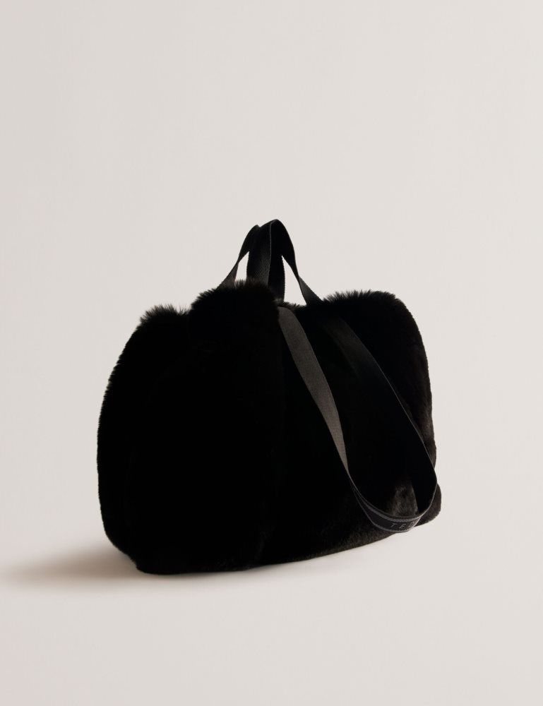 Ted Baker Cadence - Faux Fur Webbing Strap Shopper Bag Noir | 451830-FVQ