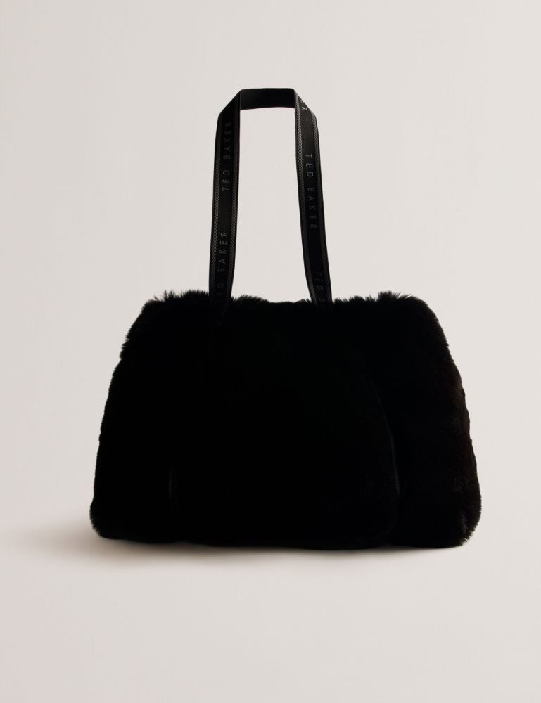 Ted Baker Cadence - Faux Fur Webbing Strap Shopper Bag Noir | 451830-FVQ