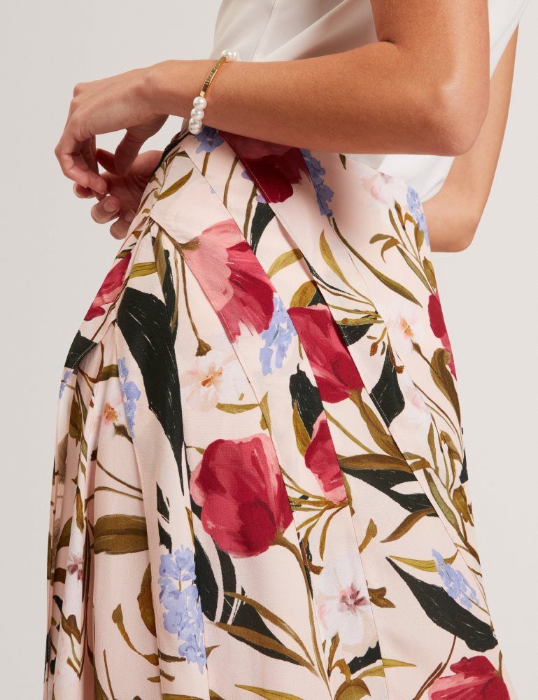 Ted Baker Candici - Floral Print Frill Trim Midi Skirt With Split Rose | 354078-LBE