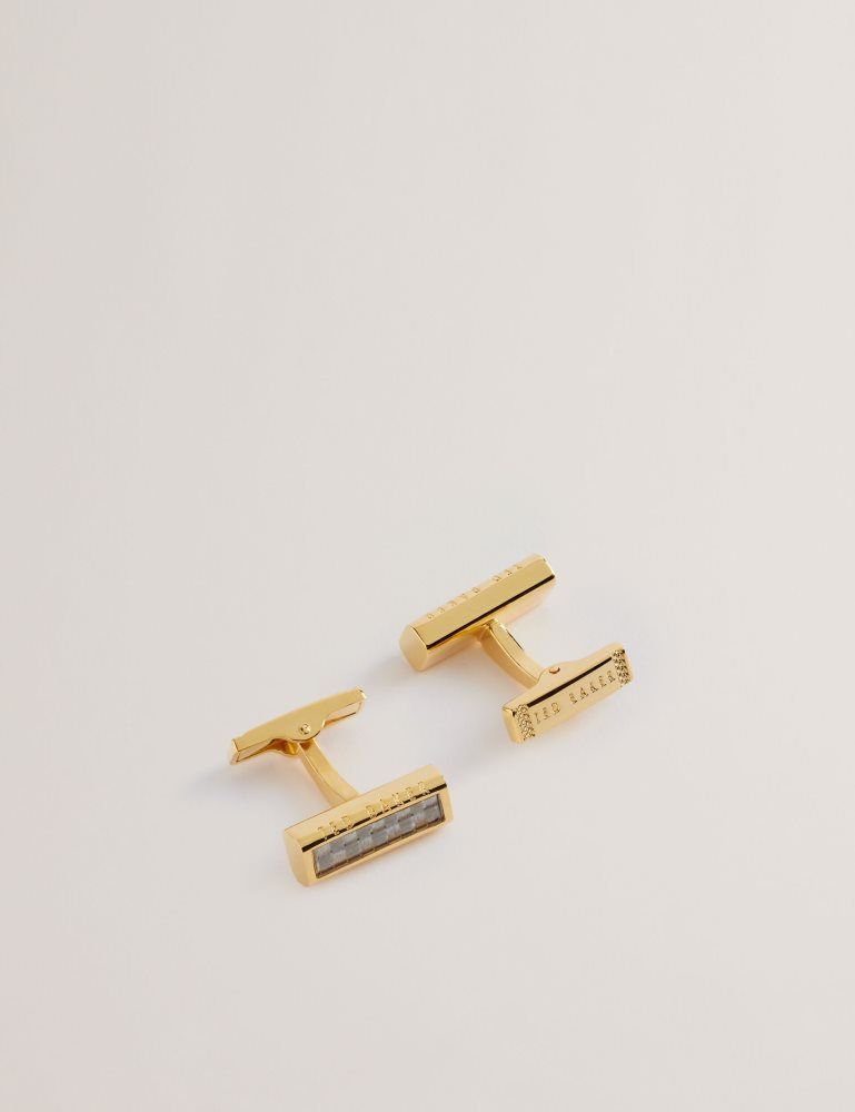 Ted Baker Carbie - Carbon Fibre Bar Metal Cufflinks Doré | 291537-RIM