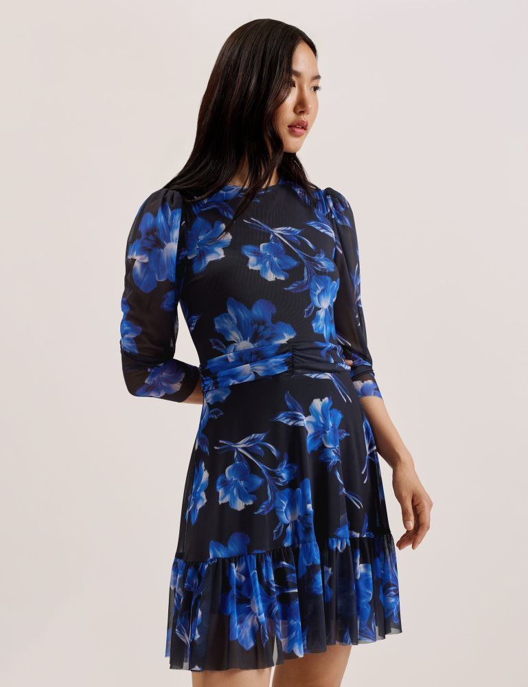 Ted Baker Carmall - Floral Puff Sleeve Mesh Mini Dress Bleu | 948652-QDV