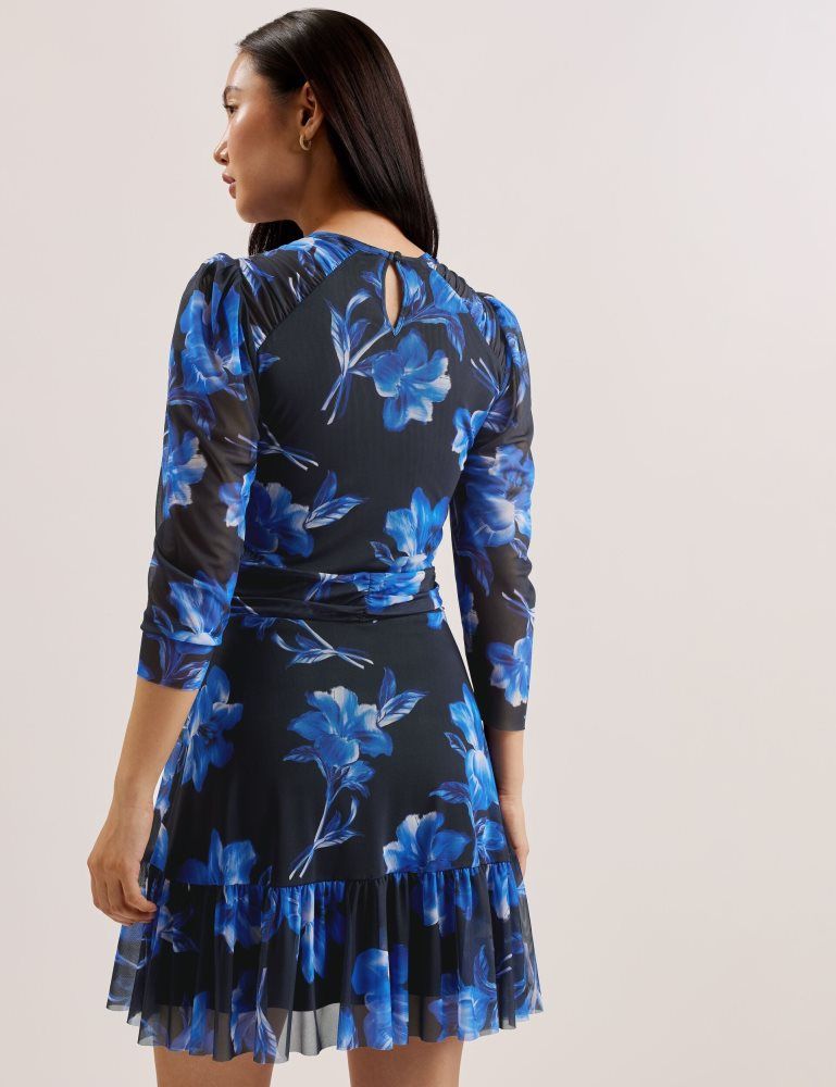 Ted Baker Carmall - Floral Puff Sleeve Mesh Mini Dress Bleu | 948652-QDV