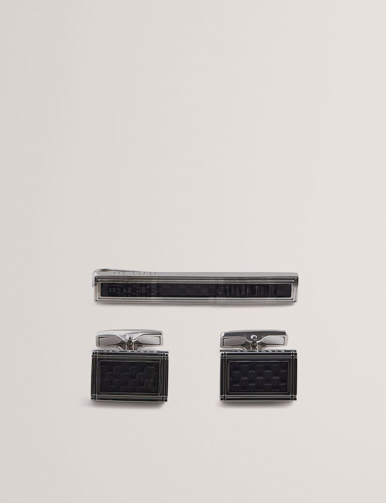Ted Baker Carmont - Carbon Cufflink And Tie Clip Set Argent | 406913-UIS