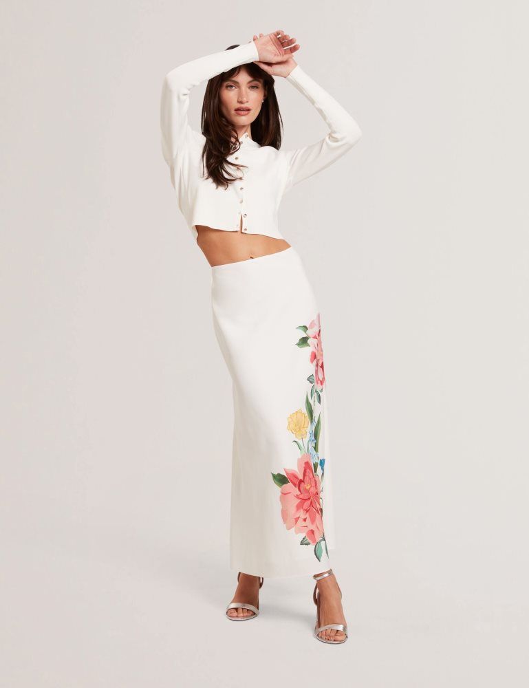 Ted Baker Casla - Floral Print Detail Column Midi Skirt Blanche | 540297-HWO
