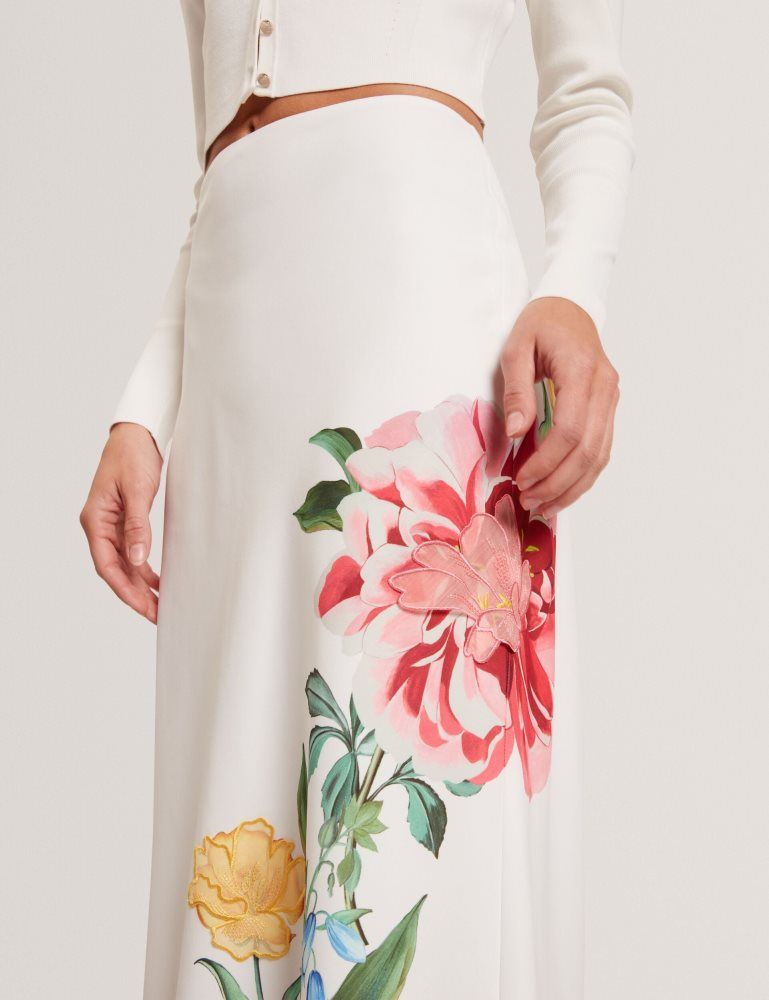 Ted Baker Casla - Floral Print Detail Column Midi Skirt Blanche | 540297-HWO