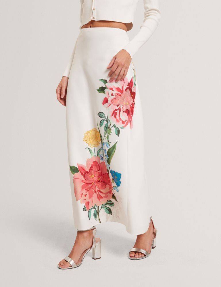 Ted Baker Casla - Floral Print Detail Column Midi Skirt Blanche | 540297-HWO