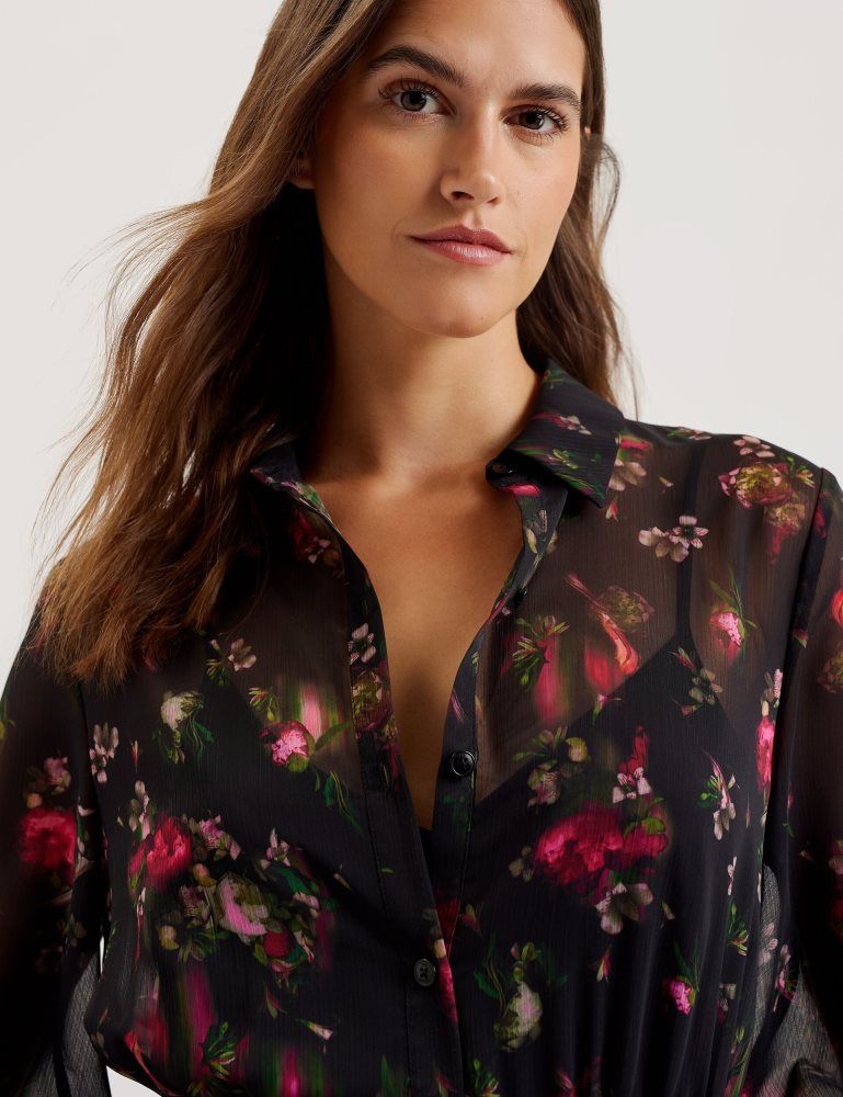 Ted Baker Ceiba - Floral Print Pleated Maxi Shirt Dress Noir | 795648-LEN