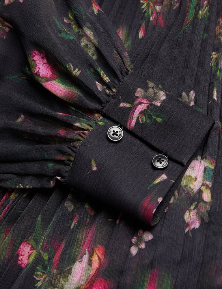Ted Baker Ceiba - Floral Print Pleated Maxi Shirt Dress Noir | 795648-LEN