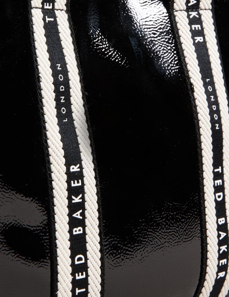 Ted Baker Celiane - Branded Webbing Patent Small Tote Bag Noir | 570482-JXY