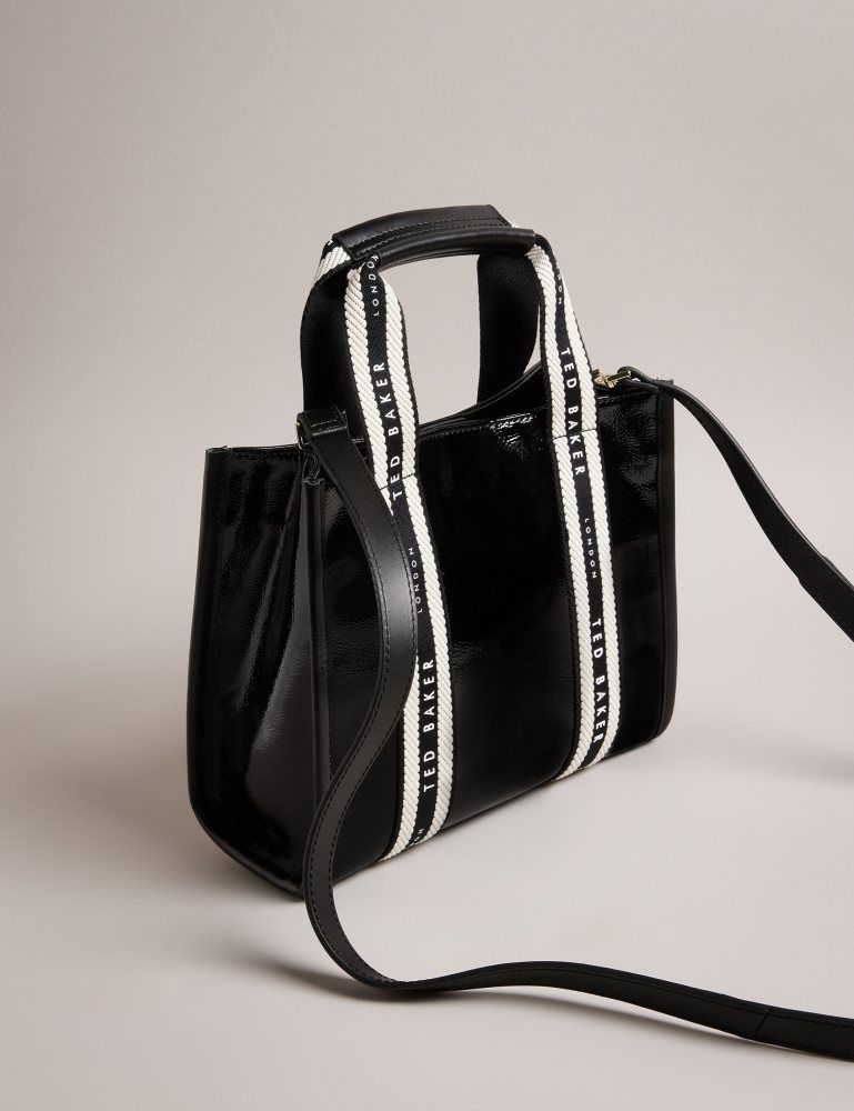 Ted Baker Celiane - Branded Webbing Patent Small Tote Bag Noir | 570482-JXY