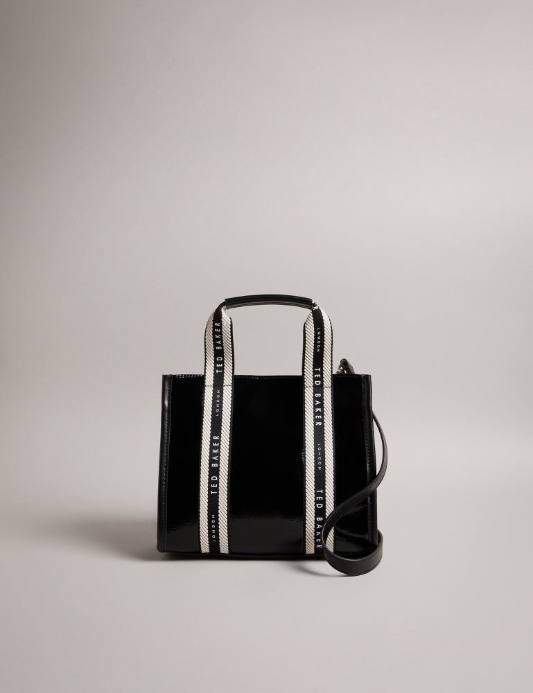 Ted Baker Celiane - Branded Webbing Patent Small Tote Bag Noir | 570482-JXY