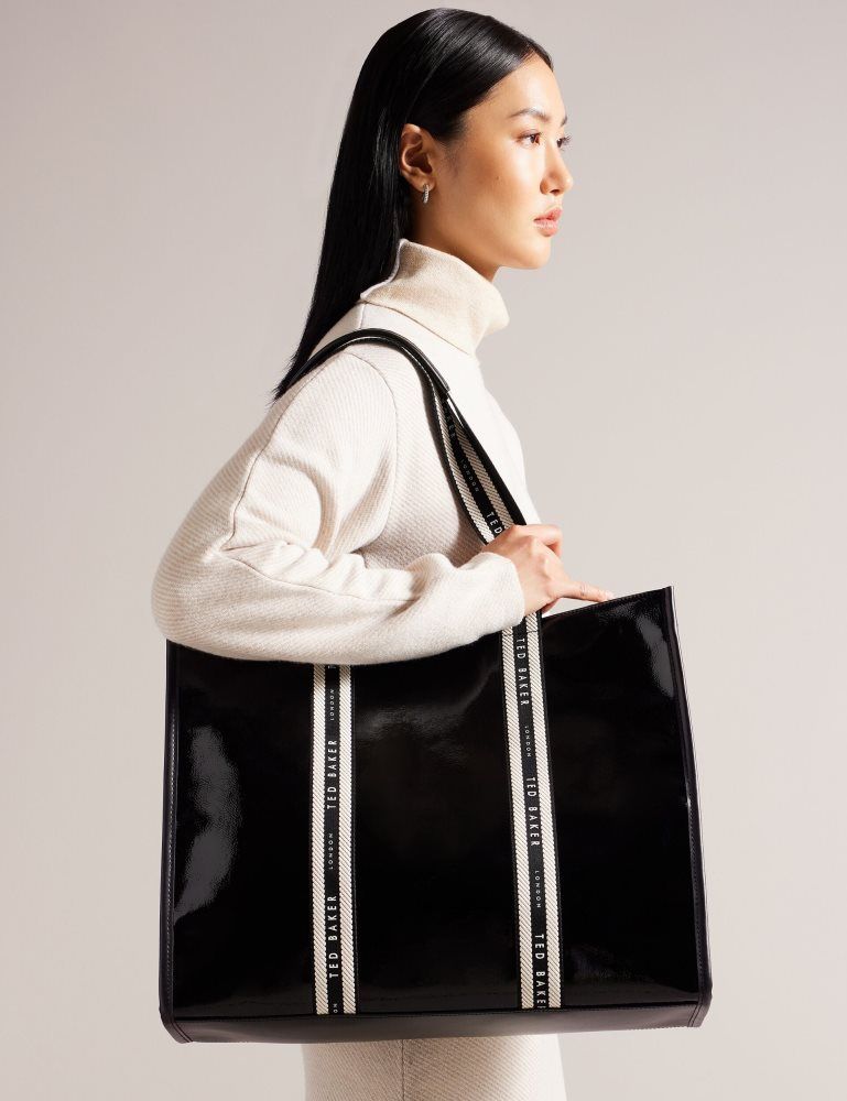 Ted Baker Celinie - Branded Webbing Faux Leather Tote Bag Noir | 174536-FVS