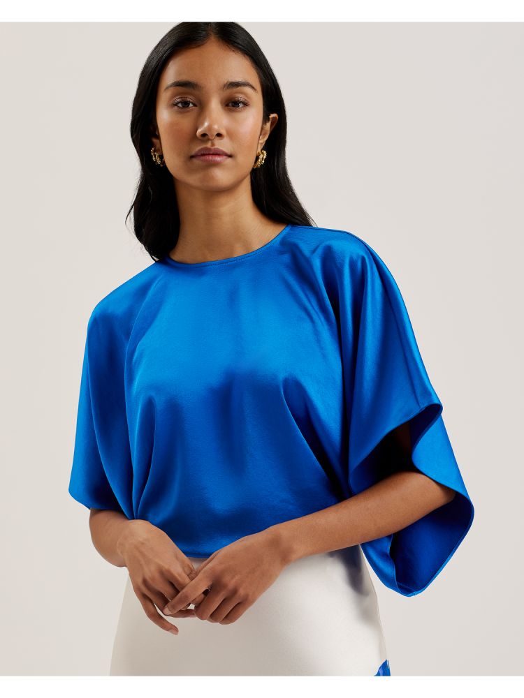 Ted Baker Cherika - Batwing Short Sleeve Satin Blouse Bleu | 872041-XUS