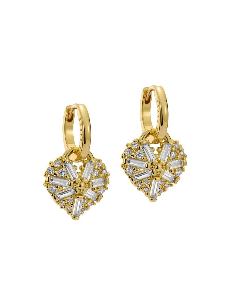 Ted Baker Cherise - Crystal Cluster Heart Pendant Hoop Earrings Doré | 925163-RJW