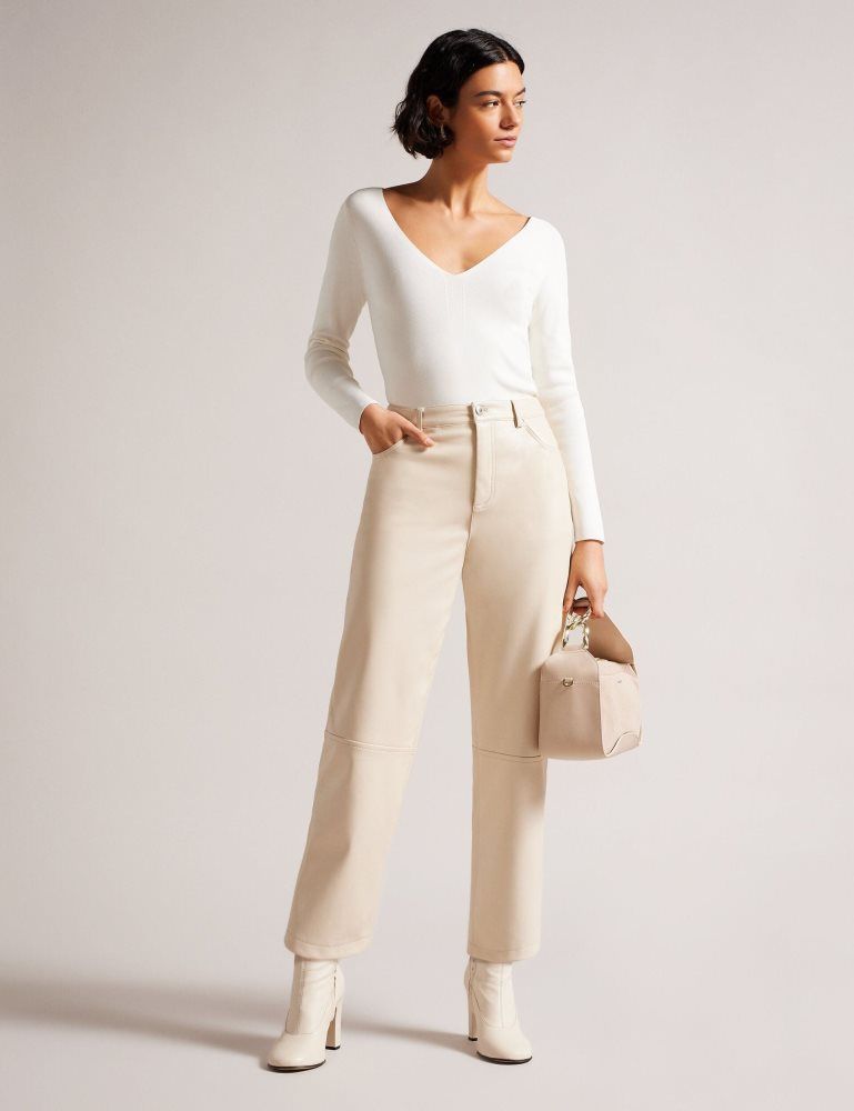 Ted Baker Cileste - Fitted V-neck Long Sleeve Knit Top Blanche | 564809-XJO