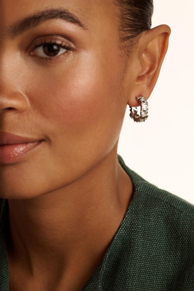 Ted Baker Clarence - Crystal Cluster Hoop Earrings Argent | 589026-UAH
