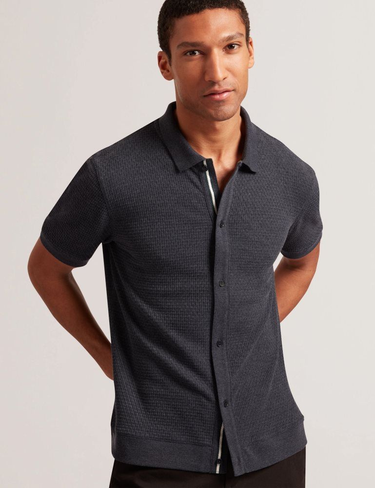 Ted Baker Connyr - Short Sleeve Button Through Polo Bleu Marine | 908345-KLY