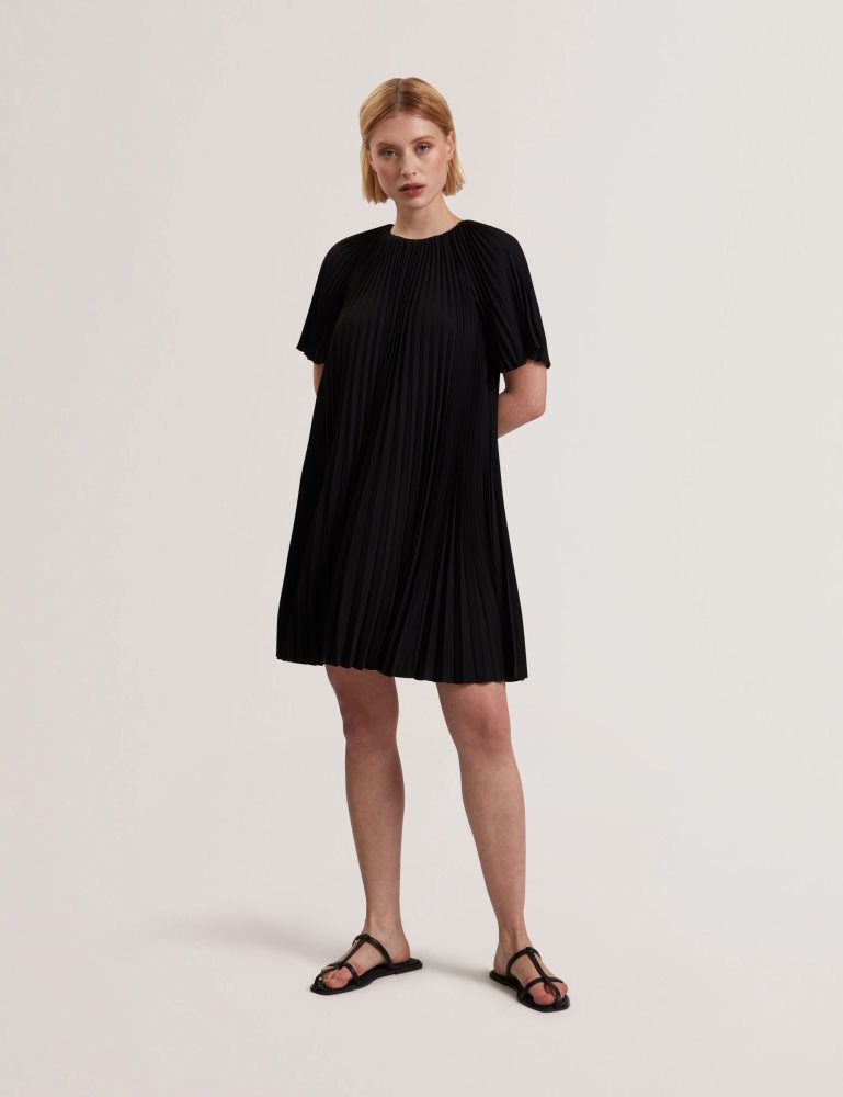 Ted Baker Convala - Pleated Short Sleeve A-line Mini Dress Noir | 598316-MUQ