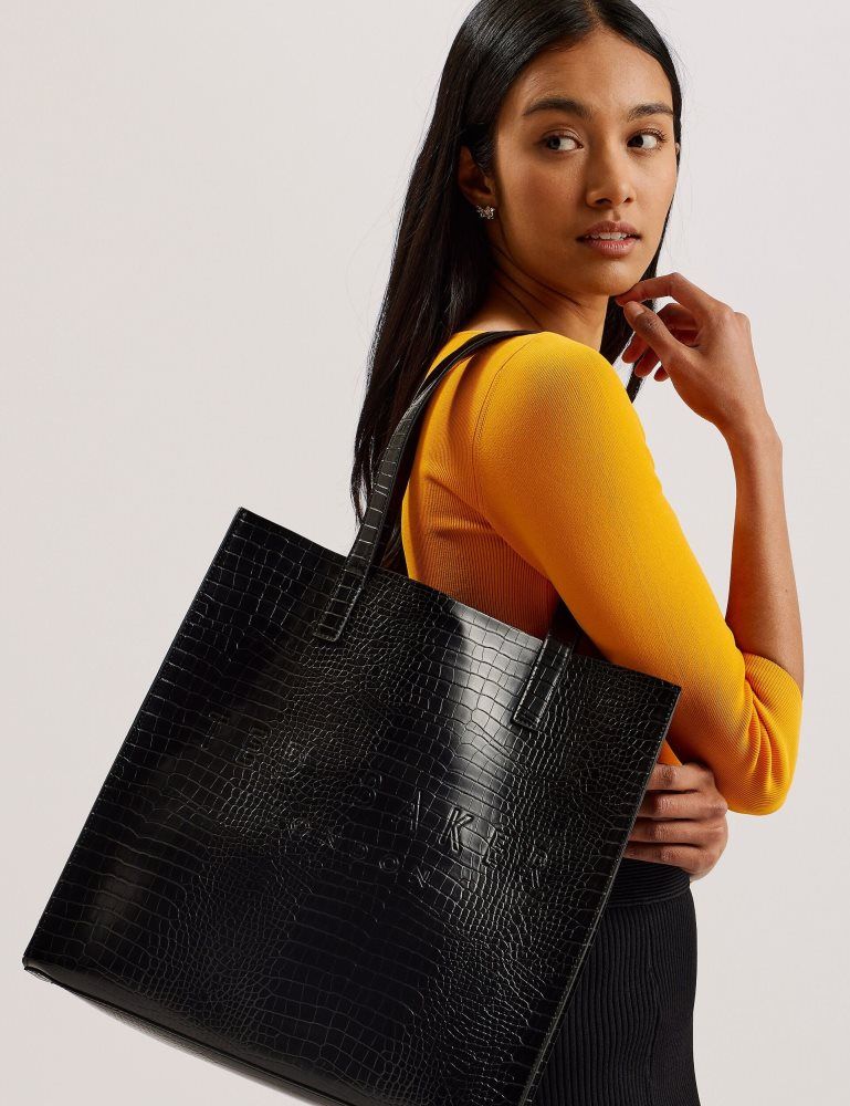 Ted Baker Croccon - Large Croc Texture Icon Tote Bag Noir | 269457-QPZ