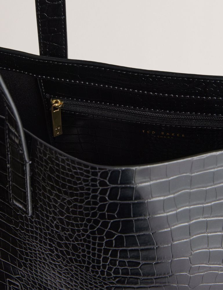 Ted Baker Croccon - Large Croc Texture Icon Tote Bag Noir | 269457-QPZ