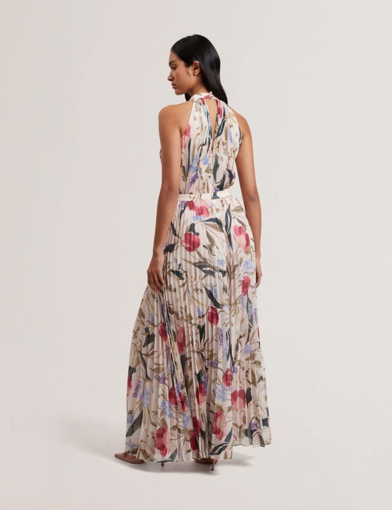 Ted Baker Curcloa - Floral Pleated Halter Wide Leg Jumpsuit Rose | 352491-PKU