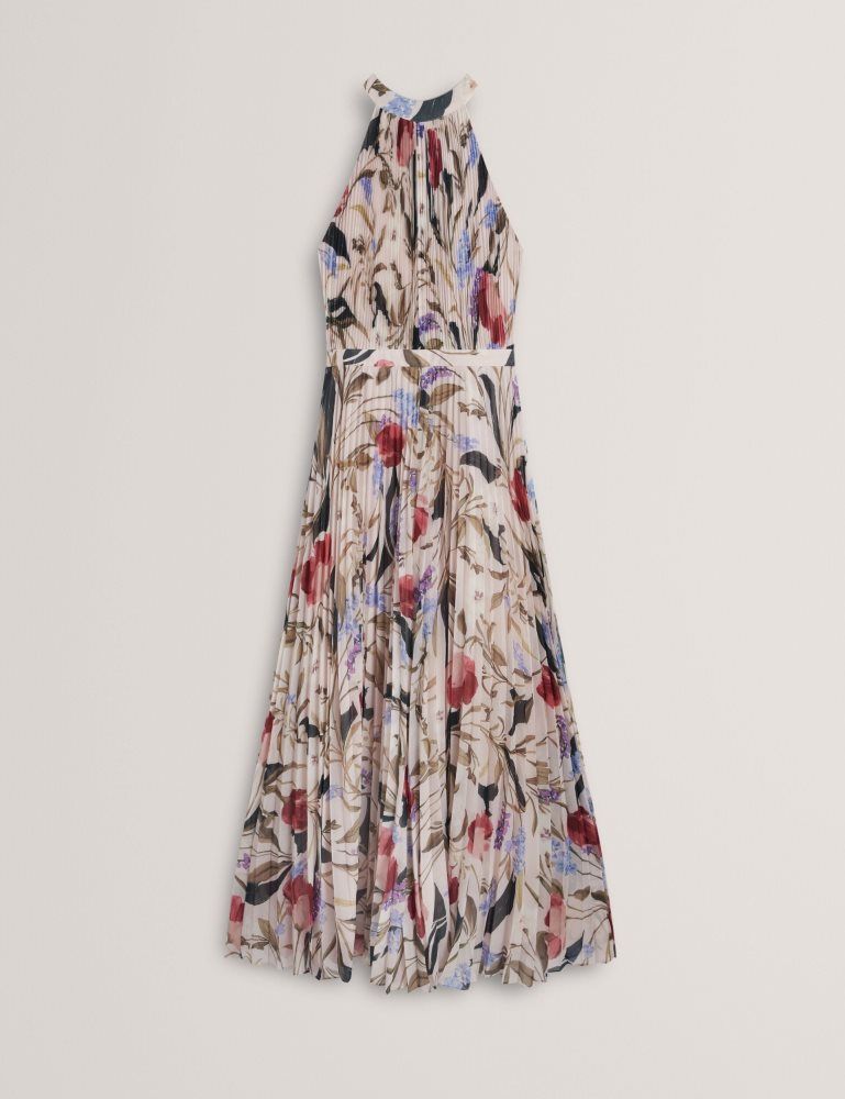 Ted Baker Curcloa - Floral Pleated Halter Wide Leg Jumpsuit Rose | 352491-PKU