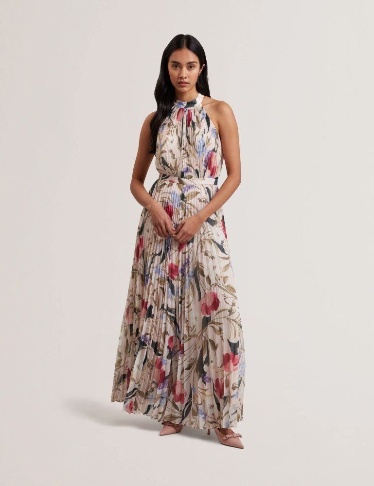 Ted Baker Curcloa - Floral Pleated Halter Wide Leg Jumpsuit Rose | 352491-PKU