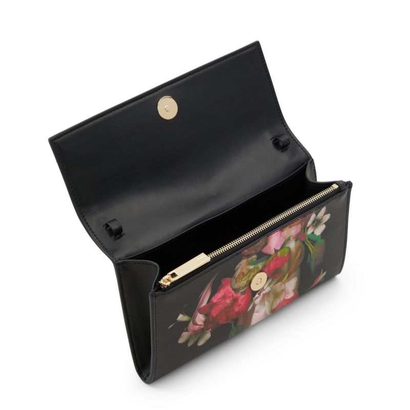 Ted Baker Cyra - Floral Print Padlock Crossbody Bag Noir Multicolore | 159803-IBQ