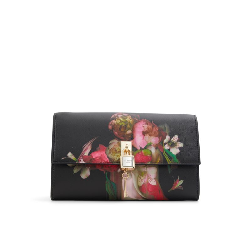 Ted Baker Cyra - Floral Print Padlock Crossbody Bag Noir Multicolore | 159803-IBQ