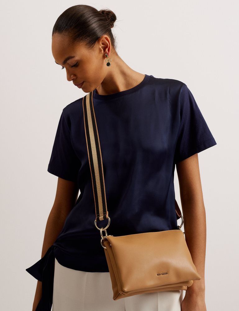 Ted Baker Darceyy - Leather Crossbody Bag With Webbing Strap Grise Marron | 158739-LBG