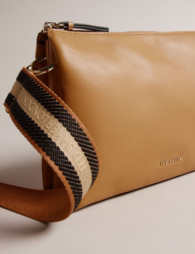 Ted Baker Darceyy - Leather Crossbody Bag With Webbing Strap Grise Marron | 158739-LBG