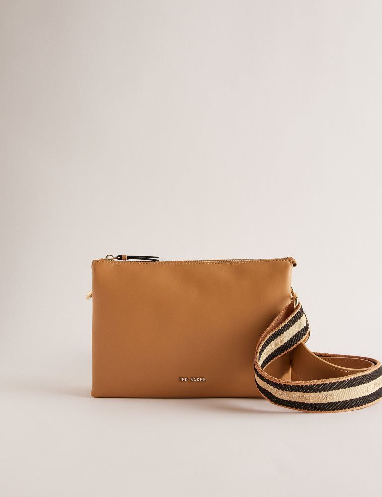 Ted Baker Darceyy - Leather Crossbody Bag With Webbing Strap Grise Marron | 158739-LBG
