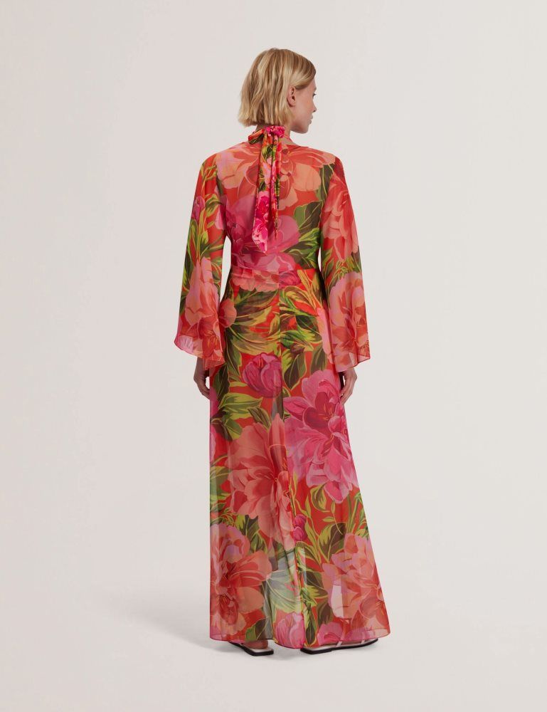 Ted Baker Ddarcis - Floral Twisted Waist Maxi Beach Cover-up Corail | 287364-AJN