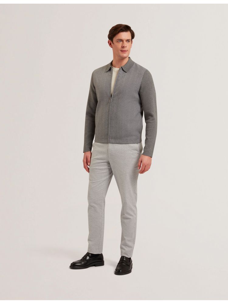 Ted Baker Dejo - Herringbone Wool Blend Zip Up Cardigan Grise | 092457-RWM