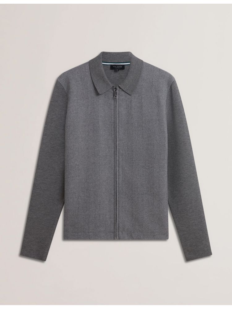 Ted Baker Dejo - Herringbone Wool Blend Zip Up Cardigan Grise | 691305-VIY