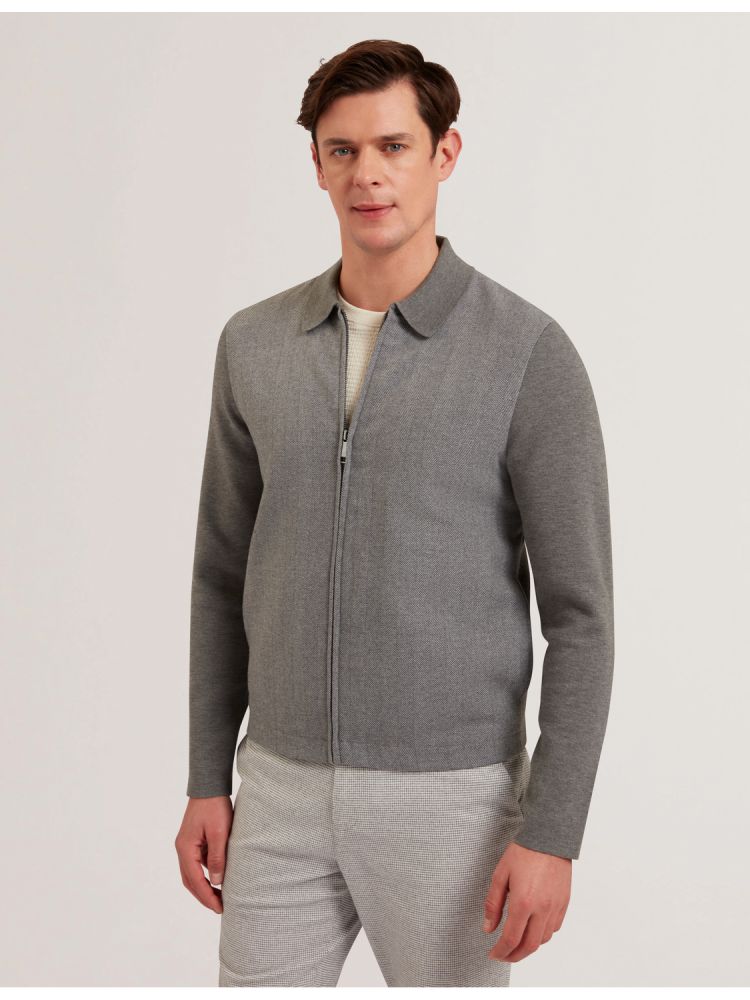 Ted Baker Dejo - Herringbone Wool Blend Zip Up Cardigan Grise | 691305-VIY